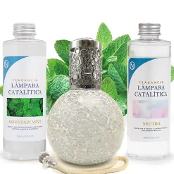 Pack économique Lampe Catalytique Mosaïque Blanc + Parfum Mountain Mint (200 ml) + Nettoyant Neutre (200 ml) + Mèche de Rechange