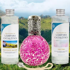 Pack économique Lampe Catalytique Mosaïque Fuchsia + Parfum Provence Breeze (500 ml) + Nettoyant Neutre (200 ml) + Mèche Rechange