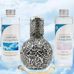 Pack économique Lampe Catalytique Mosaïque Noir + Parfum Cotton Clean (200 ml) + Nettoyant Neutre (200 ml) + Mèche de Rechange
