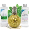 Pack économique Lampe Catalytique Mosaïque Doré + Parfum Mountain Mint (200 ml) + Nettoyant Neutre (200 ml) + Mèche de Rechange