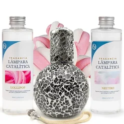 Pack économique Lampe Catalytique Mosaïque Noir + Parfum Lollipop (200 ml) + Nettoyant Neutre (200 ml) + Mèche de Rechange