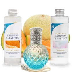 Pack économique Lampe Catalytique Blue Diamonds + Parfum Waikiki Melon (200 ml) + Nettoyant Neutre (200 ml) + Mèche de Rechange