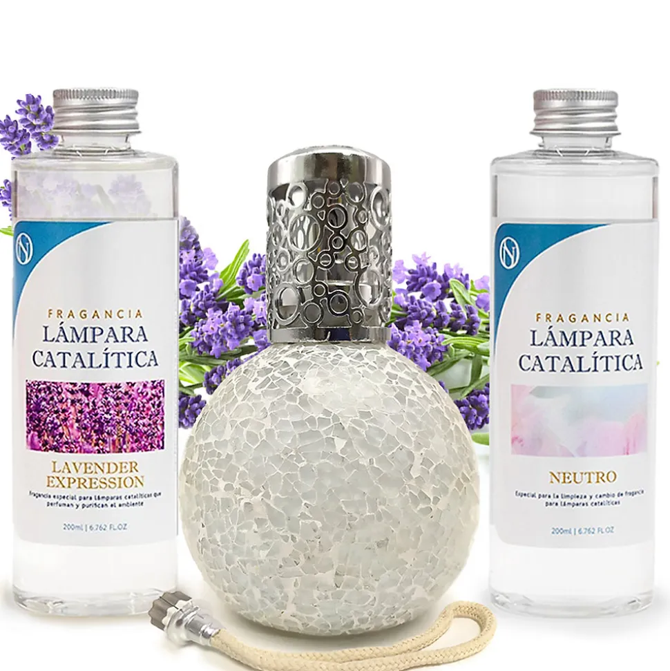 Pack économique Lampe Catalytique Mosaïque Blanc + Parfum Lavender Expression (200ml) + Nettoyant Neutre (200ml) + Mèche Rechange