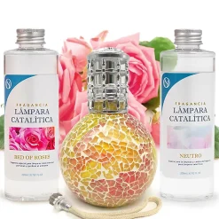 Pack économique Lampe Catalytique Mosaïque Bicolore + Parfum Bed of Roses (500 ml) + Nettoyant Neutre (200 ml) + Mèche de Rechange