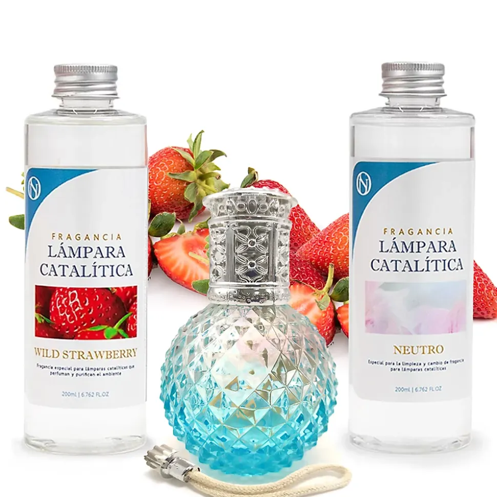 Pack économique Lampe Catalytique Blue Diamonds + Parfum Wild Strawberry (500 ml) + Nettoyant Neutre (200 ml) + Mèche de Rechange