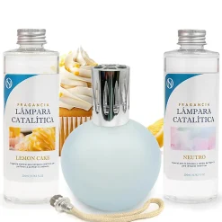 Pack économique Lampe Catalytique Bleu-Gris Mat + Parfum Lemon Cake (200 ml) + Nettoyant Neutre (200 ml) + Mèche de Rechange