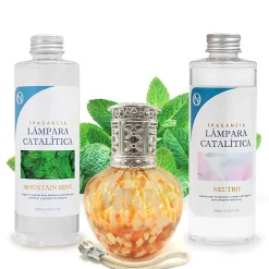 Pack économique Lampe Catalytique Drops Orange + Parfum Mountain Mint (500 ml) + Nettoyant Neutre (200 ml) + Mèche de Rechange