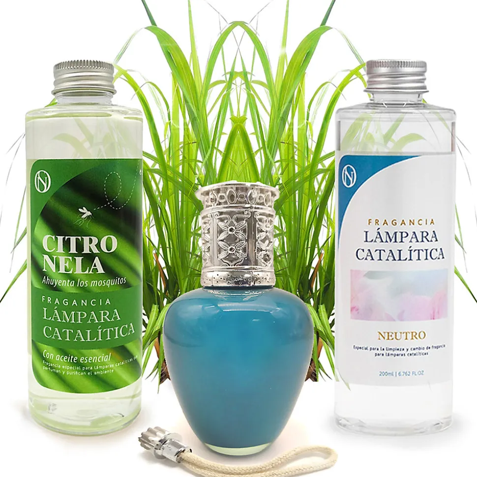 Pack économique Lampe Catalytique Aqua Marina + Parfum Citronnelle (200 ml) + Nettoyant Neutre (200 ml) + Mèche de Rechange