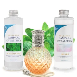 Pack économique Lampe Catalytique Orange Diamonds + Parfum Mountain Mint (500 ml) + Nettoyant Neutre (200 ml) + Mèche de Rechange