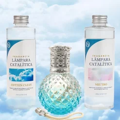 Pack économique Lampe Catalytique Blue Diamonds + Parfum Cotton Clean (200 ml) + Nettoyant Neutre (200 ml) + Mèche de Rechange