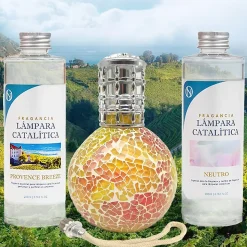 Pack économique Lampe Catalytique Mosaïque Bicolore + Parfum Provence Breeze (200ml) + Nettoyant Neutre (20 ml) + Mèche Rechange