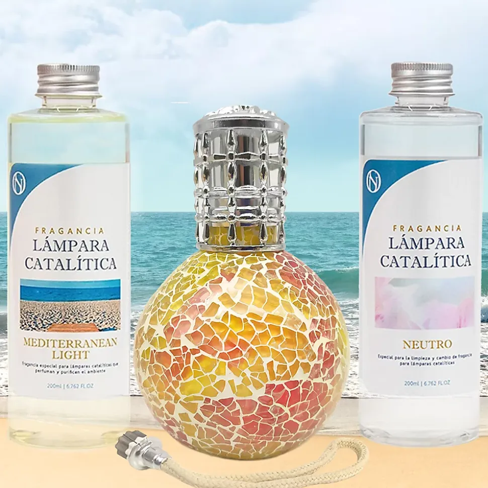 Pack économique Lampe Catalytique Mosaïque Bicolore + Mediterranean Light (200 ml) + Nettoyant Neutre (200 ml) + Mèche Rechange