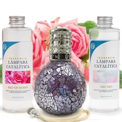 Pack économique Lampe Catalytique Mosaïque de minuit + Parfum Bed of Roses (200 ml) + Nettoyant Neutre (200 ml) + Mèche Rechange
