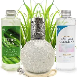 Pack économique Lampe Catalytique Mosaïque Blanc + Parfum Citronnelle (500 ml) + Nettoyant Neutre (200 ml) + Mèche de Rechange