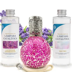 Pack économique Lampe Catalytique Mosaïque Fuchsia + Lavender Expression (200 ml) + Nettoyant Neutre (200 ml) + Mèche de Rechange