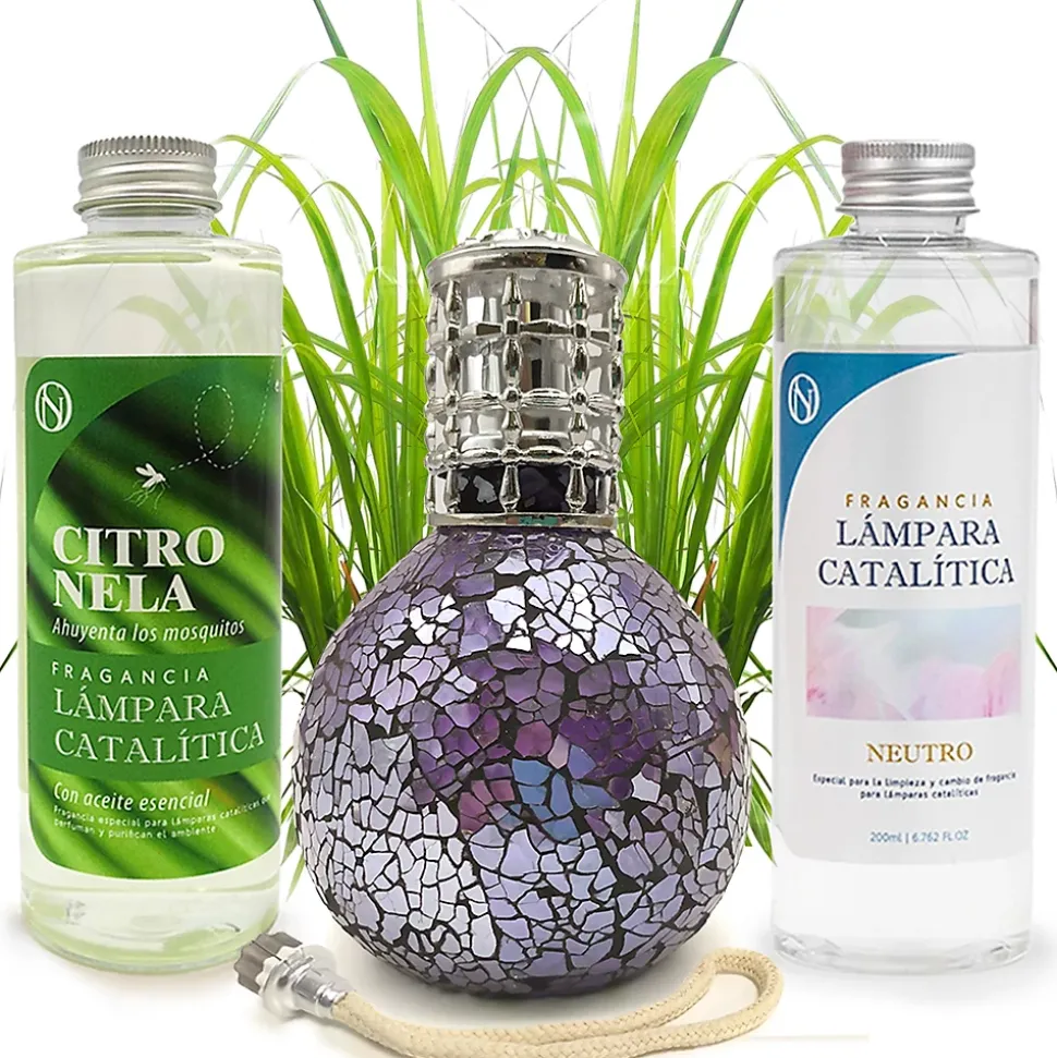 Pack économique Lampe Catalytique Mosaïque de minuit + Parfum Citronnelle (200 ml) + Nettoyant Neutre (200 ml) + Mèche de Rechange