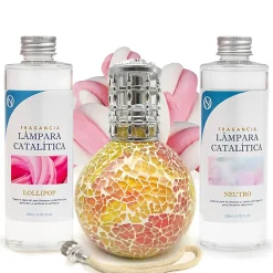 Pack économique Lampe Catalytique Mosaïque Bicolore + Parfum Lollipop (200 ml) + Nettoyant Neutre (200 ml) + Mèche de Rechange