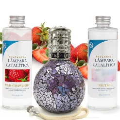 Pack économique Lampe Catalytique Mosaïque de minuit + Parfum Wild Strawberry (500ml) + Nettoyant Neutre (200ml) + Mèche Rechange