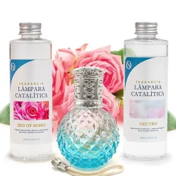 Pack économique Lampe Catalytique Blue Diamonds + Parfum Bed of Roses (500 ml) + Nettoyant Neutre (200 ml) + Mèche de Rechange