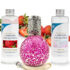 Pack économique Lampe Catalytique Mosaïque Fuchsia + Parfum Wild Strawberry (500 ml) + Nettoyant Neutre (200 ml) + Mèche Rechange