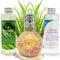 Pack économique Lampe Catalytique Mosaïque Bicolore + Parfum Citronnelle (500 ml) + Nettoyant Neutre (200 ml) + Mèche de Rechange