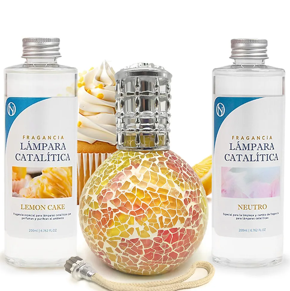Pack économique Lampe Catalytique Mosaïque Bicolore + Parfum Lemon Cake (200 ml) + Nettoyant Neutre (200 ml) + Mèche de Rechange