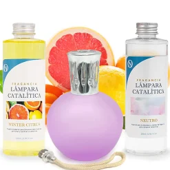 Pack économique Lampe Catalytique Fuchsia Mat + Parfum Winter Citrus (500 ml) + Nettoyant Neutre (200 ml) + Mèche de Rechange