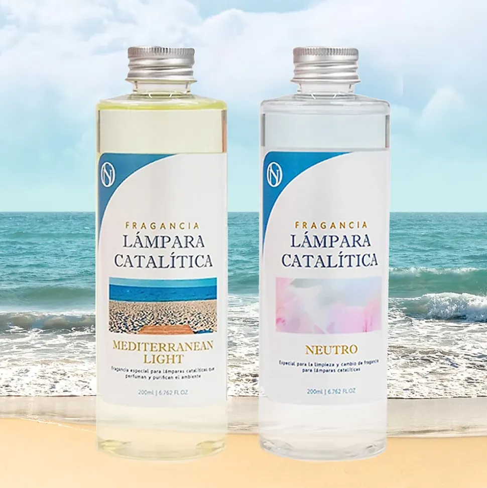 Pack économique Lampe Catalytique Bleu-Gris Mat + Parfum Mediterranean Light (200ml) + Nettoyant Neutre (200ml) + Mèche Rechange