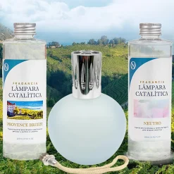 Pack économique Lampe Catalytique Bleu-Gris Mat + Parfum Provence Breeze (200 ml) + Nettoyant Neutre (200 ml) + Mèche de Rechange