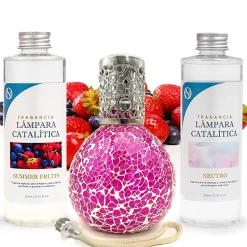 Pack économique Lampe Catalytique Mosaïque Fuchsia + Parfum Summer Fruits (200 ml) + Nettoyant Neutre (200 ml) + Mèche de Rechange
