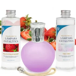 Pack économique Lampe Catalytique Fuchsia Mat + Parfum Wild Strawberry (200 ml) + Nettoyant Neutre (200 ml) + Mèche de Rechange