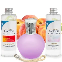 Pack économique Lampe Catalytique Fuchsia Mat + Parfum Peach Velvet (200 ml) + Nettoyant Neutre (200 ml) + Mèche de Rechange