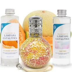 Pack économique Lampe Catalytique Mosaïque Bicolore + Parfum Waikiki Melon (200ml) + Nettoyant Neutre (200ml) + Mèche de Rechange