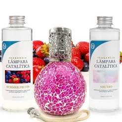Pack économique Lampe Catalytique Mosaïque Fuchsia + Parfum Summer Fruits (500 ml) + Nettoyant Neutre (200 ml) + Mèche de Rechange