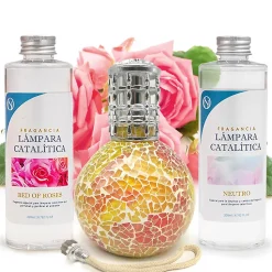 Pack économique Lampe Catalytique Mosaïque Bicolore + Parfum Bed of Roses (200 ml) + Nettoyant Neutre (200 ml) + Mèche de Rechange