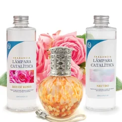 Pack économique Lampe Catalytique Drops Orange + Parfum Bed of Roses (500 ml) + Nettoyant Neutre (200 ml) + Mèche de Rechange