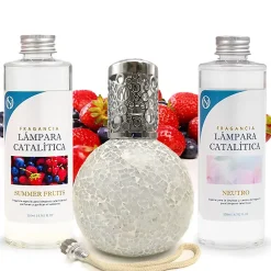 Pack économique Lampe Catalytique Mosaïque Blanc + Parfum Summer Fruits (500 ml) + Nettoyant Neutre (200 ml) + Mèche de Rechange