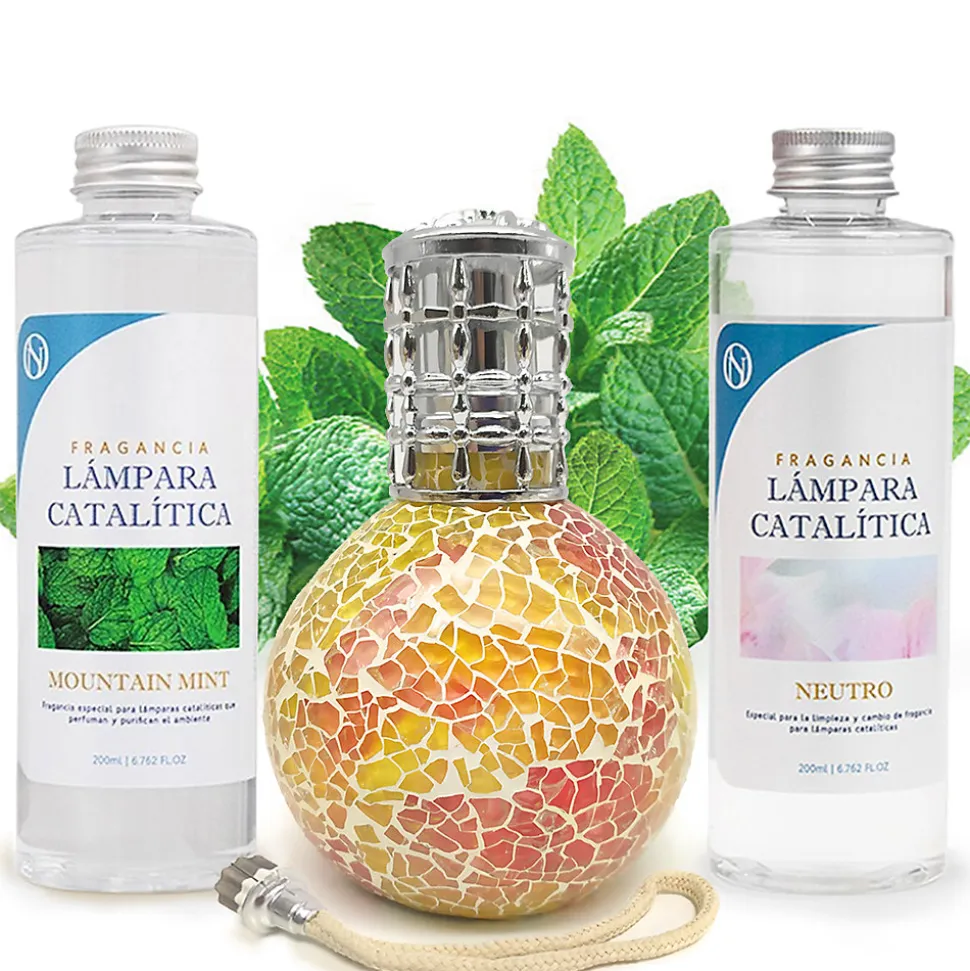Pack économique Lampe Catalytique Mosaïque Bicolore + Parfum Mountain Mint (500 ml) + Nettoyant Neutre (200 ml) + Mèche Rechange