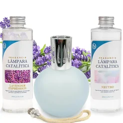 Pack économique Lampe Catalytique Bleu-Gris Mat + Parfum Lavender Expression (200ml) + Nettoyant Neutre (200ml) + Mèche Rechange