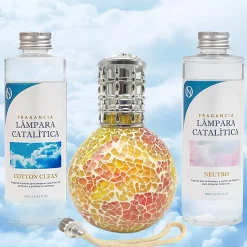 Pack économique Lampe Catalytique Mosaïque Bicolore + Parfum Cotton Clean (200 ml) + Nettoyant Neutre (200 ml) + Mèche de Rechange