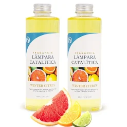Pack économique 2x Parfum pour lampe catalytique 500 ml : Arôme Winter Citrus. Profitez plus longtemps de votre parfum préféré