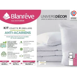 Pack Couette Blanrêve 140 x 200 cm + oreiller 60 x 60 + oreiller 45 x 70 Gamme Microfibre 