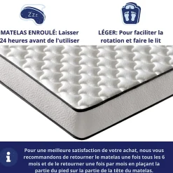 Pack de 2 Matelas Mousse 90x190 New York, Ferme, Réversible, Côté Été/hiver, H15 Cm