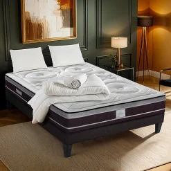 Pack Divin 90x200 cm Matelas Ressorts + Sommier Bois + Accessoires