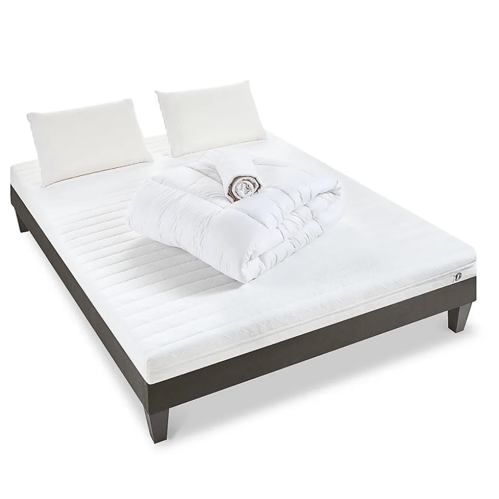 Pack Egio 160x200 cm Matelas Mousse + Sommier Bois + Accessoires