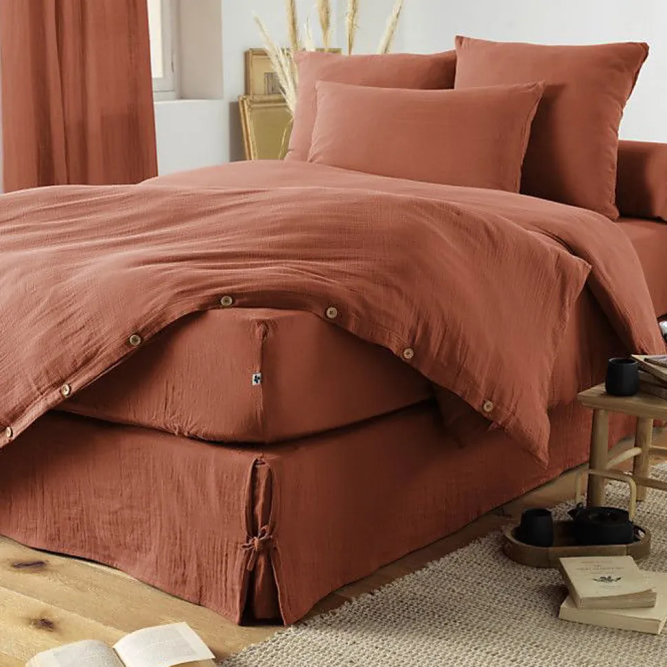 Pack housse de couette "Gaïa" toutes dimensions "Gaze de Coton" - Gaïa Terracotta - Pack 4 Pièces pour lit 180 x 200 cm (1 Housse
