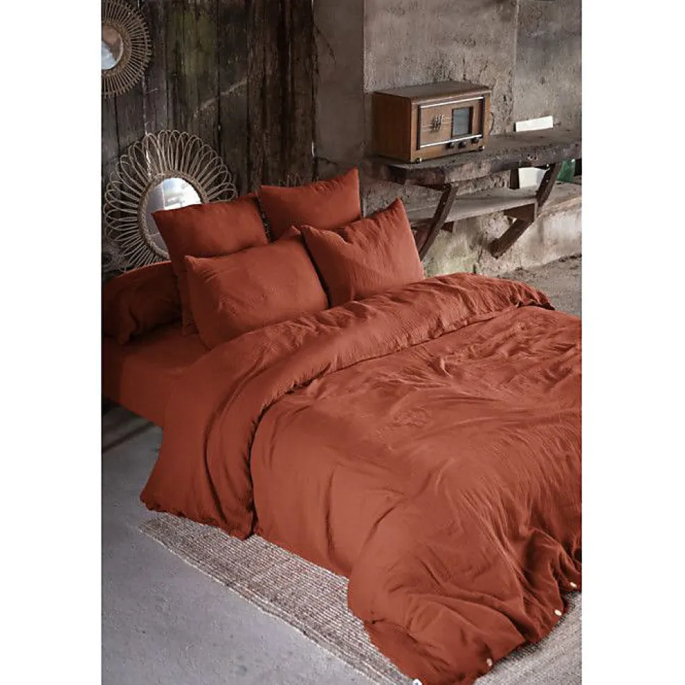 Pack housse de couette "Gaïa" toutes dimensions "Gaze de Coton" - Gaïa Terracotta - Pack 4 Pièces pour lit 180 x 200 cm (1 Housse