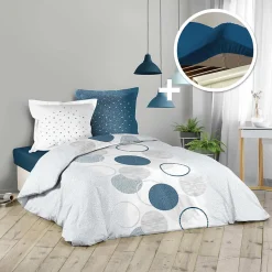 Pack housse de couette 260x240 cm voie lactee + drap housse 160 x 200 bleu