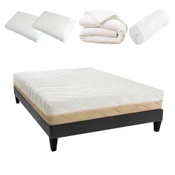 Pack Leman 140x200 cm Matelas Mousse + Sommier Bois + Accessoires