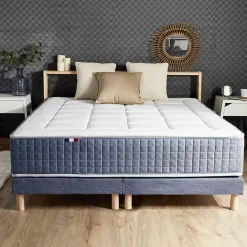 Pack matelas 7 zones sommier bleu couette oreillers 180x200